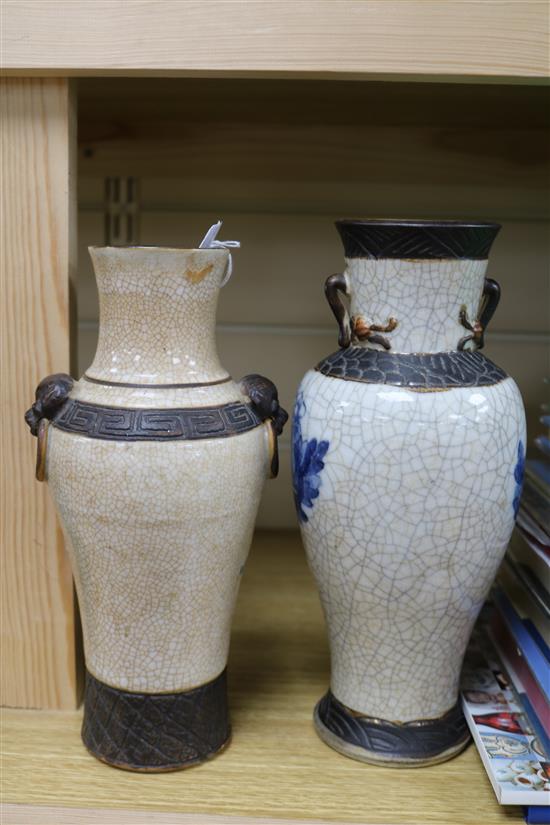 Two Chinese blue and white crackle glaze vases tallest 25.5cm